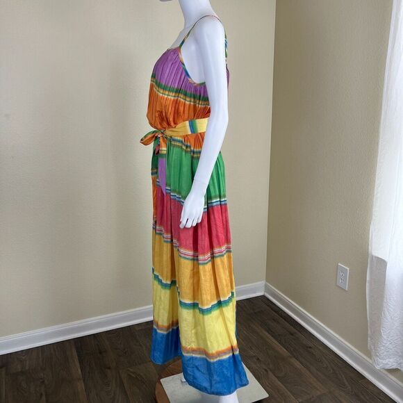 Current Air Women's Size XS Rainbow Pleated Cami Slip Maxi Dress Resort Coastal - Picture 13 of 14